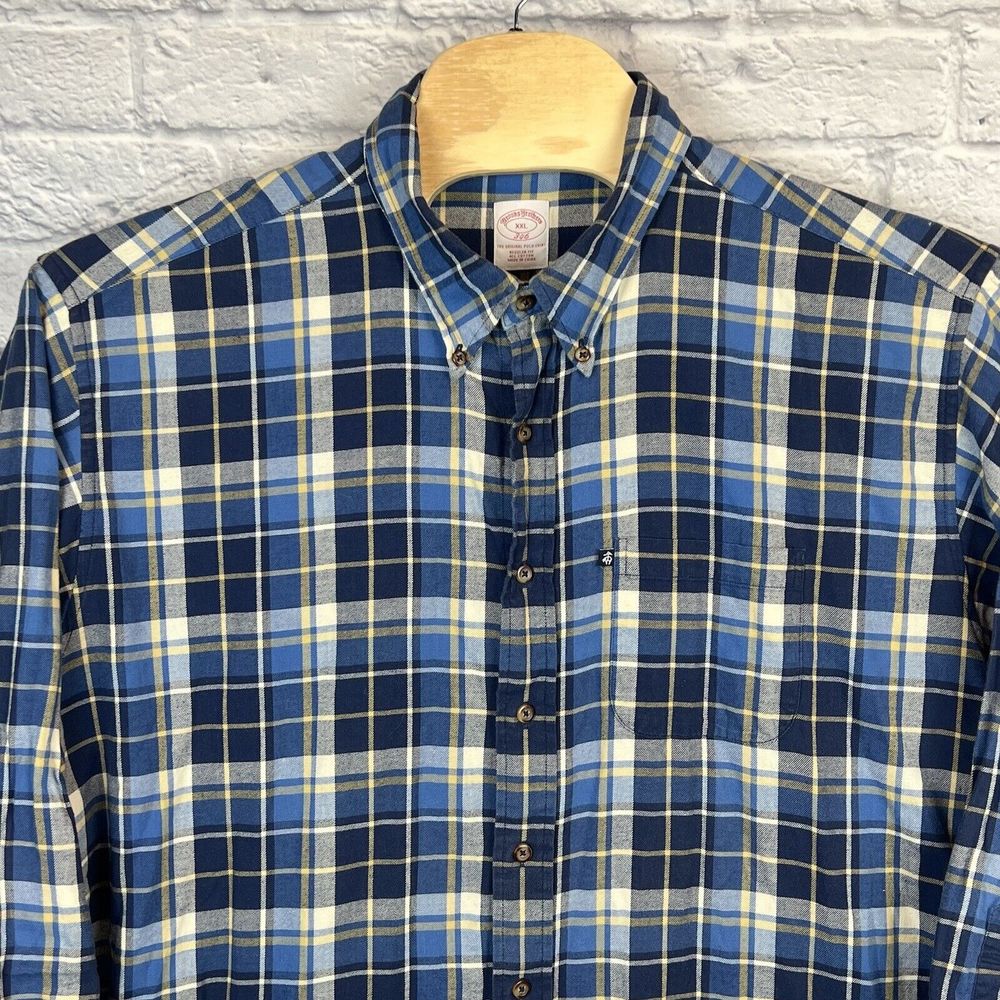 Brooks Brothers 346 Men Blue Plaid Long‎ Sleeve Flannel Button Down Shirt Sz 2XL